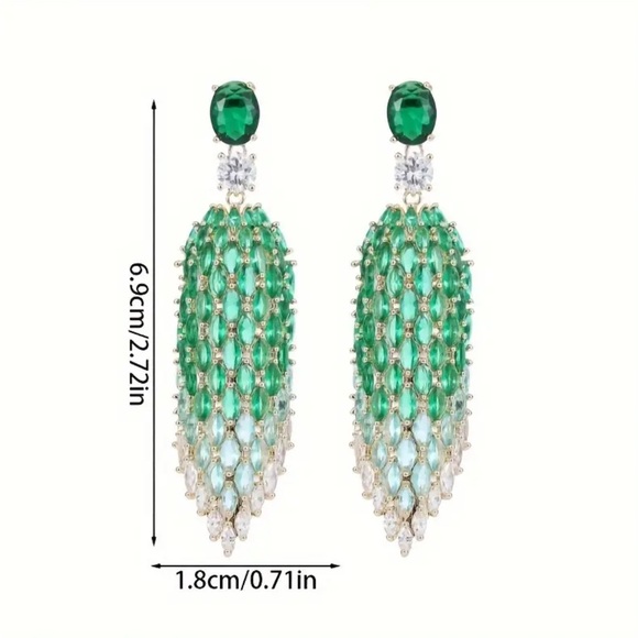 Green Sparkling Zircon Dangle Earrings - Picture 2 of 2
